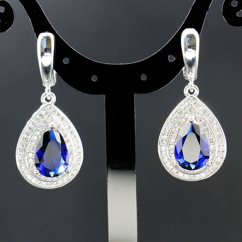 Crossborder Sources Of Blue Crystal Jewelry Threepiece Set Zircon Necklace Jewelry Bridal Necklace Jewelry