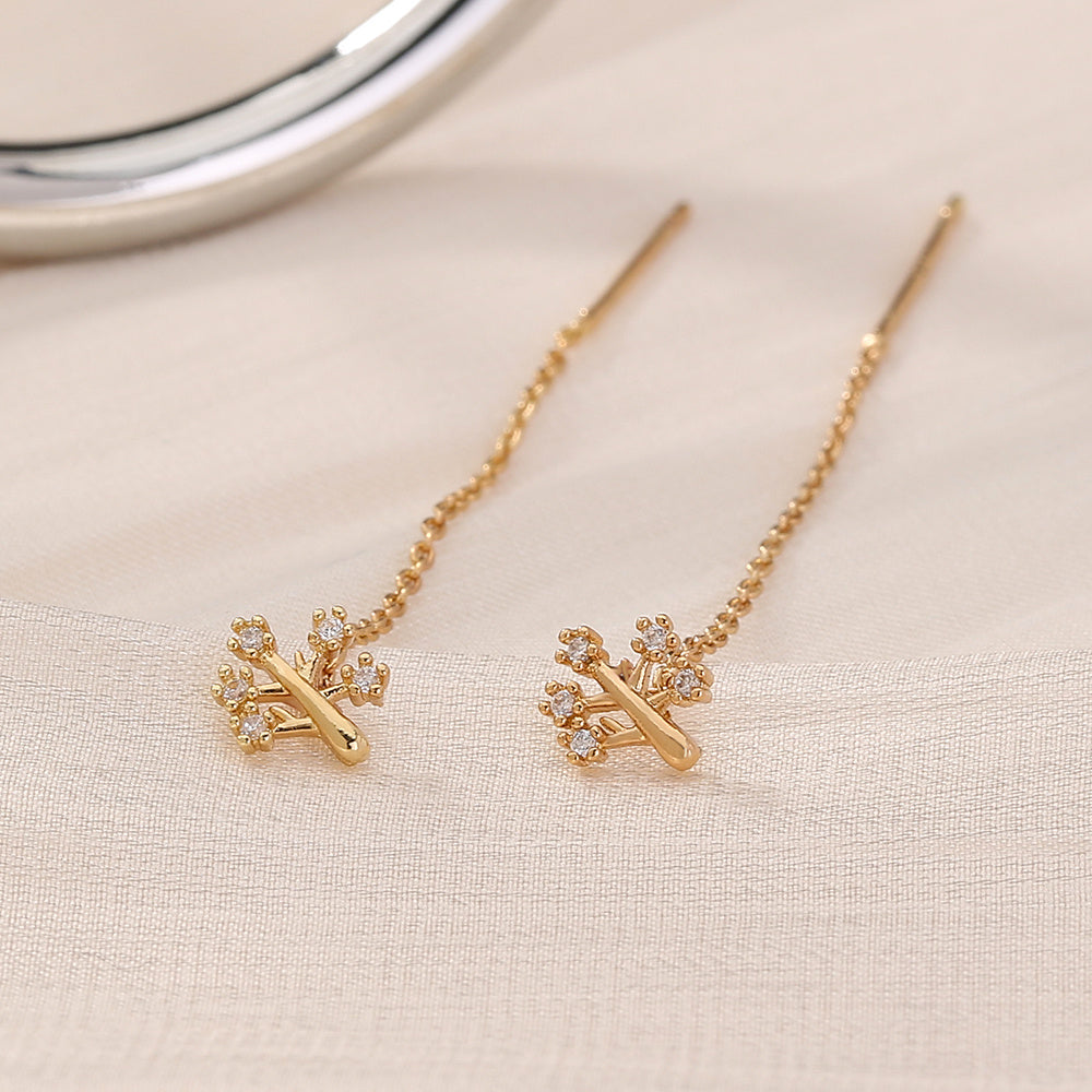 New Fashion Small Copper Life Tree Micro-zircon Fashion Earrings Long Tassel Earline High-quality Temperament Earrings Jewelry Woman