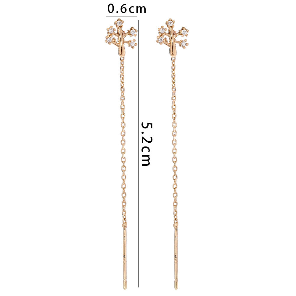 New Fashion Small Copper Life Tree Micro-zircon Fashion Earrings Long Tassel Earline High-quality Temperament Earrings Jewelry Woman