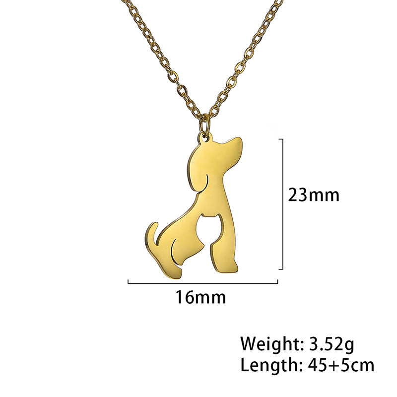 Unift Double Layer Stainless Steel Necklace For Woman Snake Chain Animal Bear Fox Dolphin Dog Pendant Fashion Jewelry Accessory