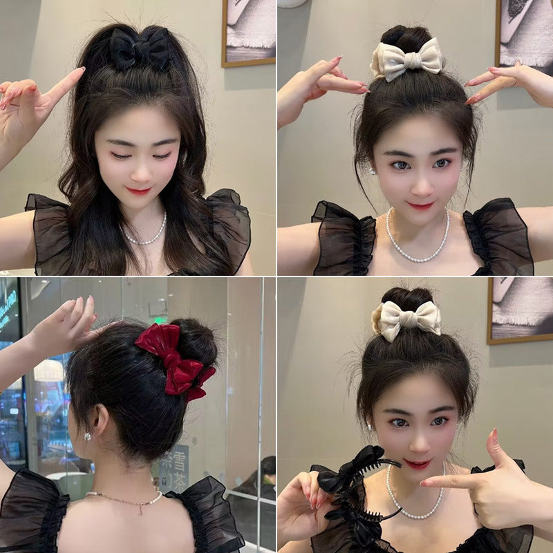 Elegant Bow Bun Grip Female Online Influencer