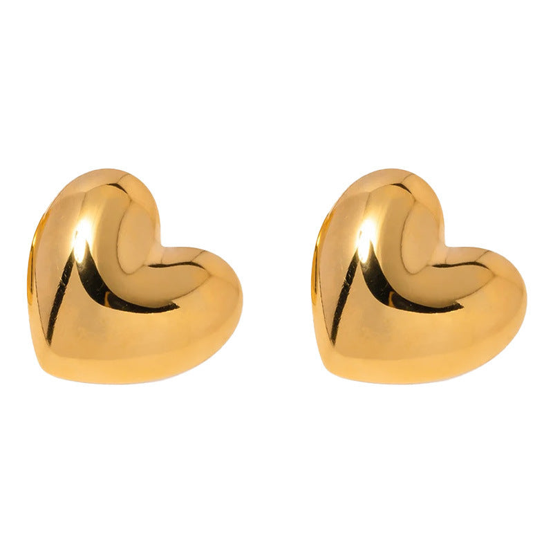 Designer Model Exaggerated Large Love Heart Stud Earrings Stainless Steel Electroplating 18K